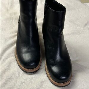 Patina - Women's Black Leather Ankle Booties with Contrast Welt